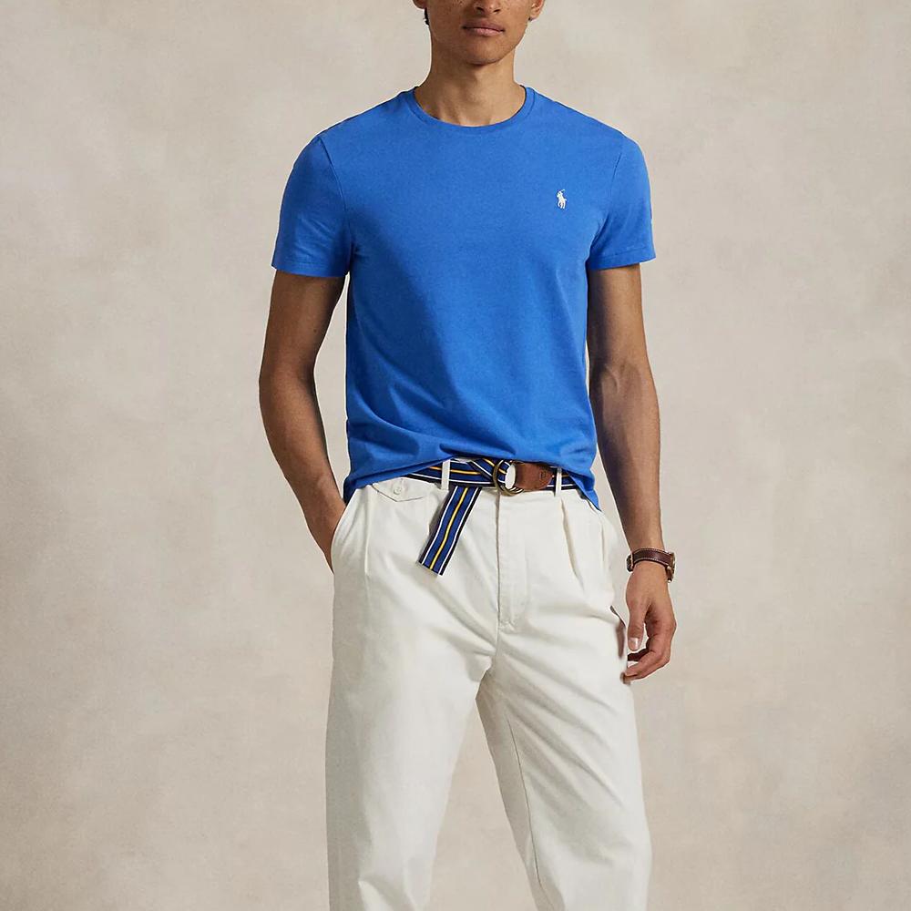 Polo Ralph Lauren Однотонная футболка с круглым вырезом и коротким рукавом Мужские топы Синий 710671438-411
