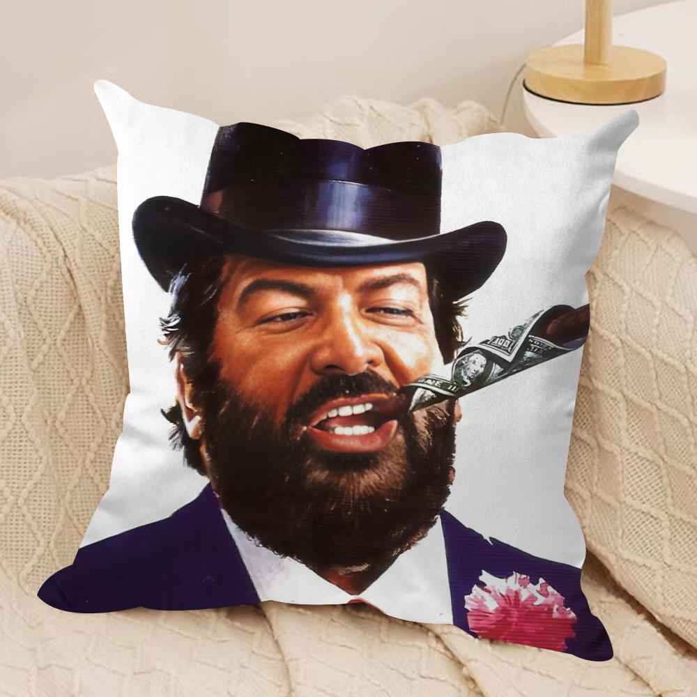 Tterence Hill Bud Spencer Cushion Cover Silky Short Plush Invisible Zipper Dustproof Sofa Pillow Case for Home Decor