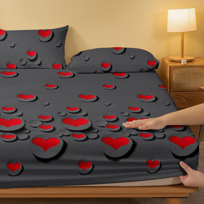 1 Round Matte Bedsheet With A Heart To Heart Gray Pattern, Bedroom Printed Bedspread, Bedding (Excluding Pillowcases)