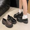 Женские лоферы, новая черная кожаная обувь на весну и осень 2025 года, толстый каблук, черные туфли на платформе в стиле ретро, британский стиль