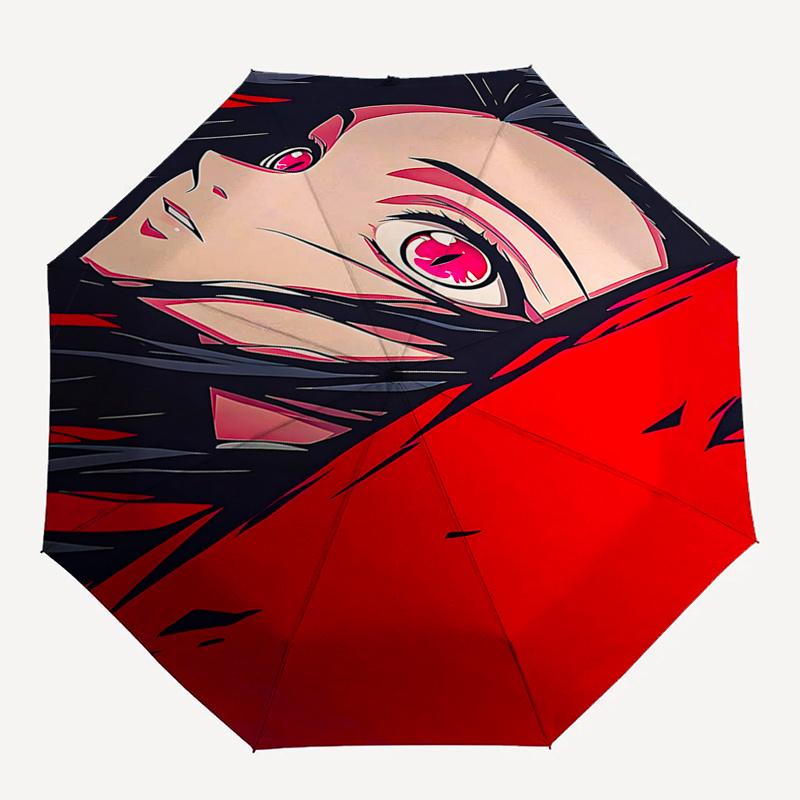 Red Cloak with Pink Eyes: Automatic Opening/Closing Umbrella - Portable 3-Fold Design, 8-Bone Iron Frame Outdoor Umbrella, Perfect Festival