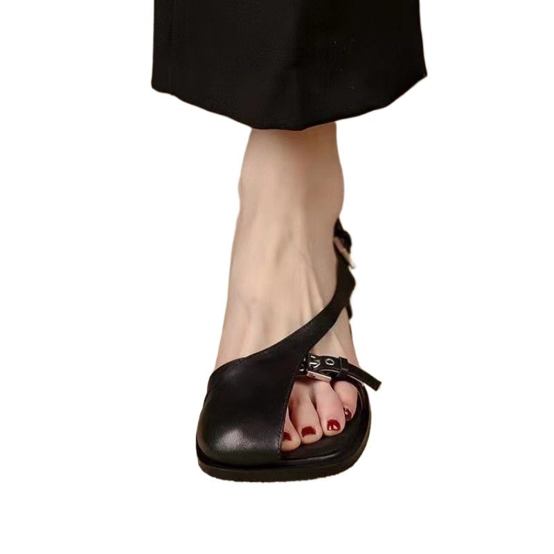Модные новые дизайнерские сандалии Sense Retro Half Toe на низком каблуке в римском стиле 2024 года, летняя мода, повседневная женская обувь с застежкой-молнией