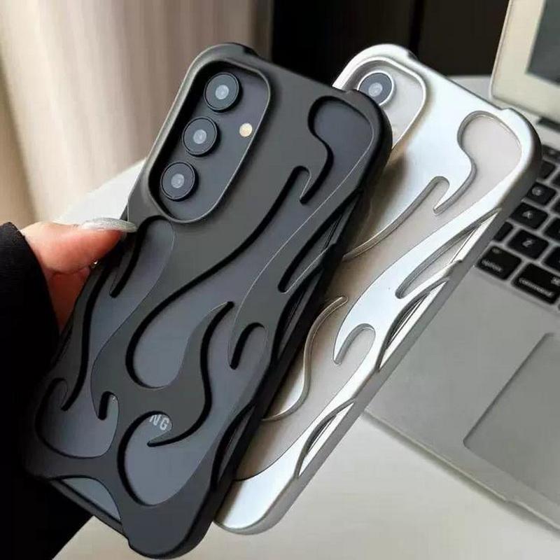 Модный мягкий чехол из ТПУ с узором в виде полого пламени для Samsung S25 Plud S24 Ultra S23 S22 A16 A06 A55 A15 A14 A54, матовый глянцевый ударопрочный тонкий чехол для телефона