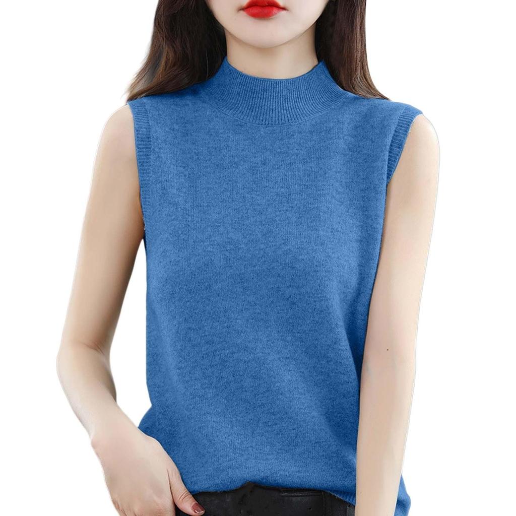 Women's Fashion Vest Base Sleeveless Solid Color Loose Knit Semi-turtleneck Top