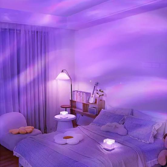 Проектор Авроры с пультом и управлением через приложение 16 меняющих цвет светодиодных ночников 360 градусов комнатное освещение