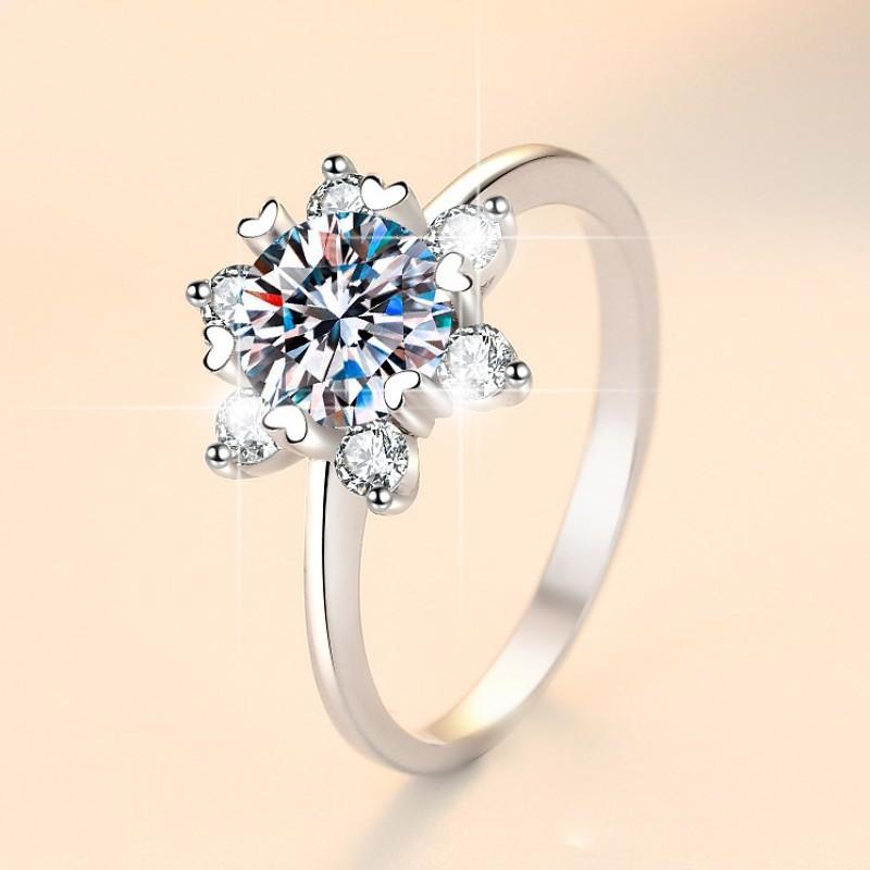 D Color 1ct Moissanite Diamond Ring Women's Sterling Silver S925 Six-claw Snowflake Ring Engagement Diamond Ring Wedding Ring Gift for Girlfriend