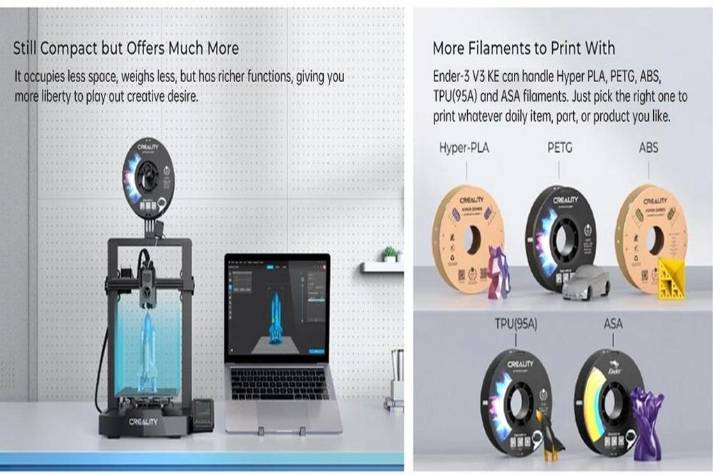 3D-принтер Creality Ender-3 V3 KE, автоматическое выравнивание, 0. Точность печати 1 мм, максимальная скорость печати 500 мм/с, 220*220*240 мм