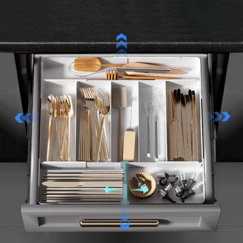 Mamakura Cutlery Case (Adjustable and Expandable) Cutlery Tray with 4-Sided Expandable Drawers and Dividers, Easy To Clean, Kitchen Storage, W27-50 X