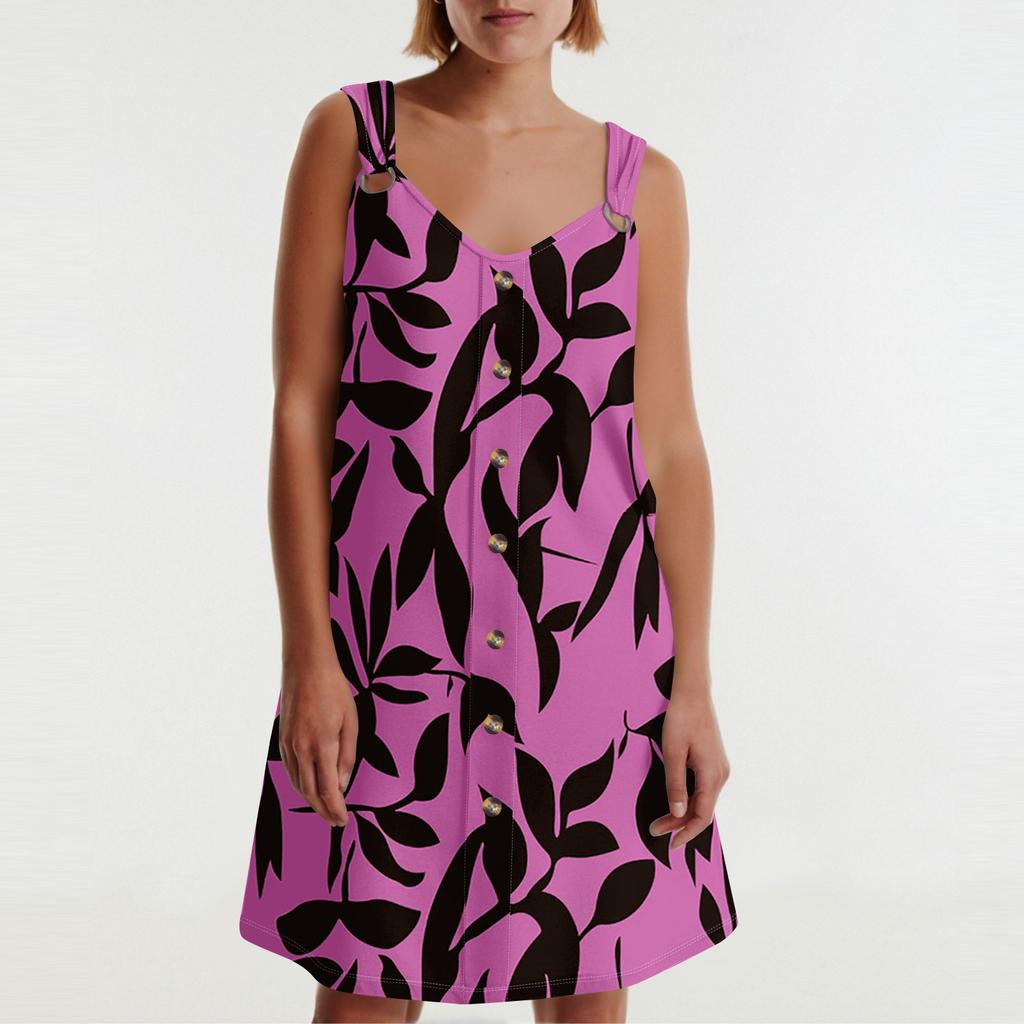 Women's Summer Dress With Pocket Sleeveless Floral Print Sundress