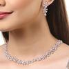 Rhodium Plated Silver Toned White American Diamond Studded Flower Shaped Jewellery Set For Girls and Women