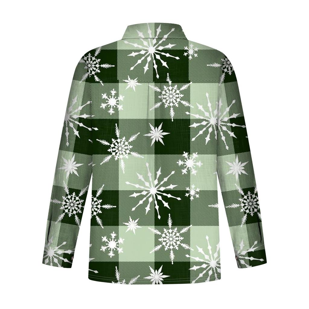 Женская свободная повседневная рубашка с длинными рукавами и рождественским принтом, кардиган с принтом и карманами