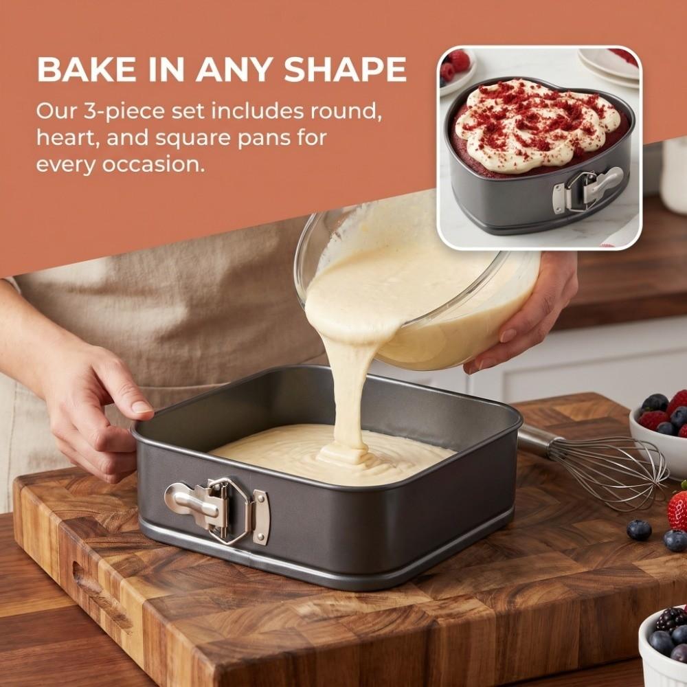 3pcs Carbon Steel Springform Pan Set Removable Bottom Cheesecake Pan Set Home Kitchen DIY Baking