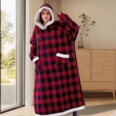 Носимая толстовка-одеяло для взрослых женщин мужчин оверсайз из шерпы флиса толстовка-одеяло уютная плюшевая фланелевая ночная рубашка с карманами