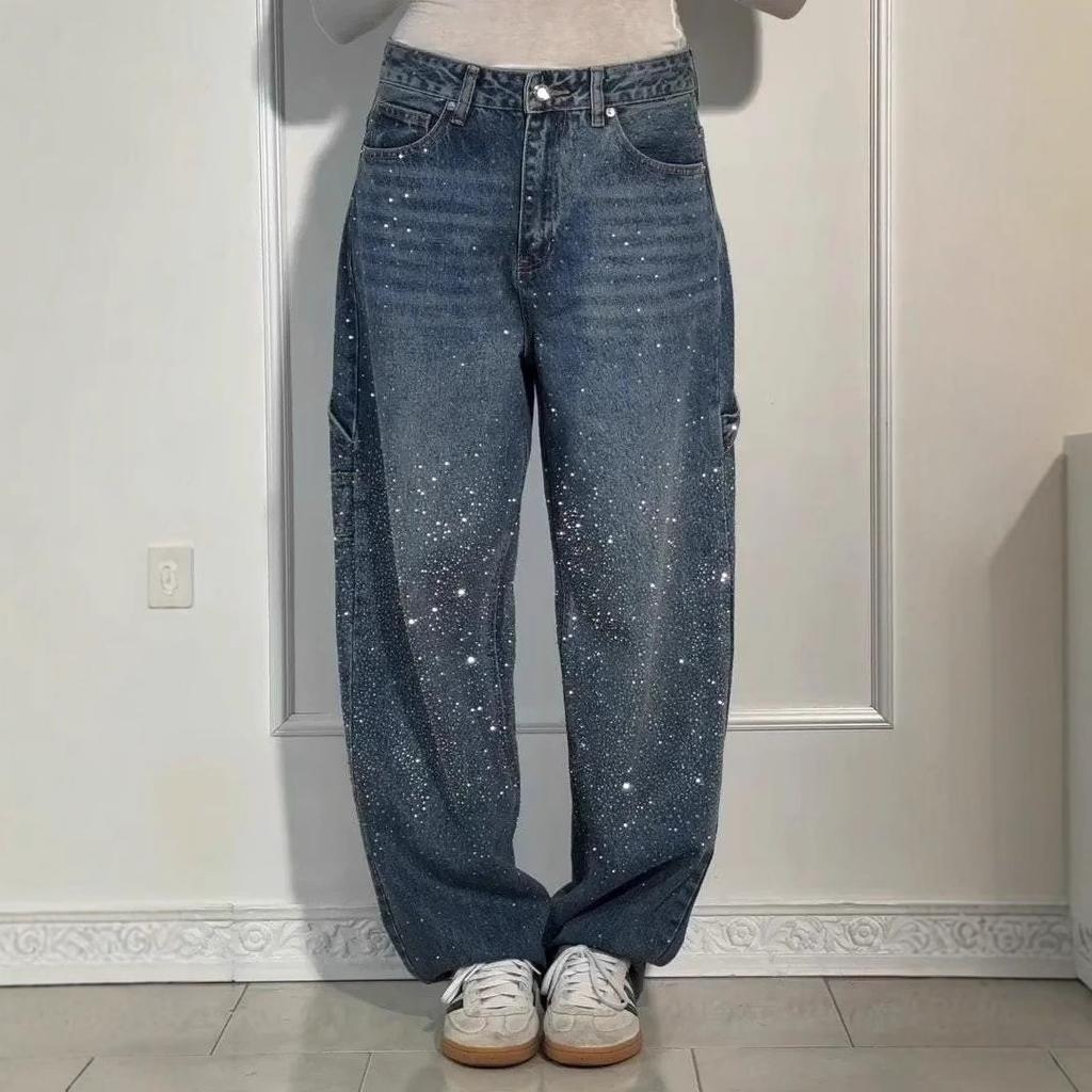 Women High Waisted Sweatpants Jeans for Women Women's Sparkly Harem Jeans Size Baggy Denim Pants Casual Trousers for Streetwear
