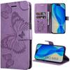 Case for iPhone 17 Pro Max, Protective Flap Anti-Scratch Shockproof Synthetic Leather Embossed Butterfly - Purple