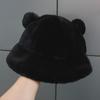 Solid Color Plush Fisherman Caps Bear Ears Basin Hat New Wool Cap  Women