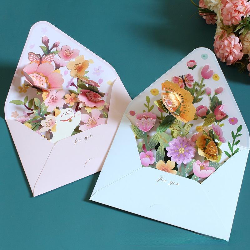 Floral Envelopes Watercolor Pink Flower Invitation Envelope with V-Flap Greeting Card Holders Gift Card Sleeves Christmas