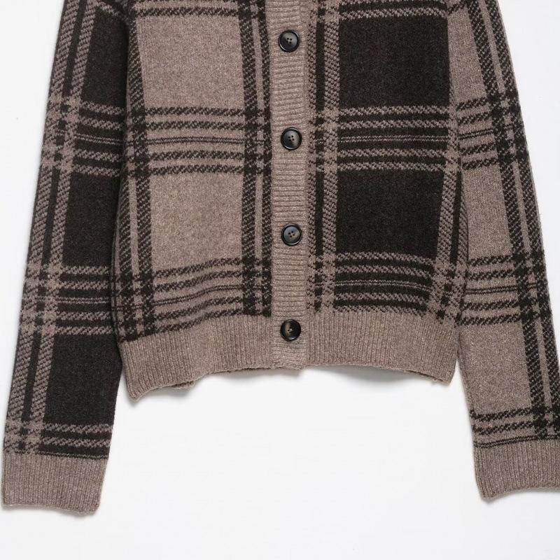 European and American style, new women's fashion, versatile, cross-border daily casual plaid knit jacket