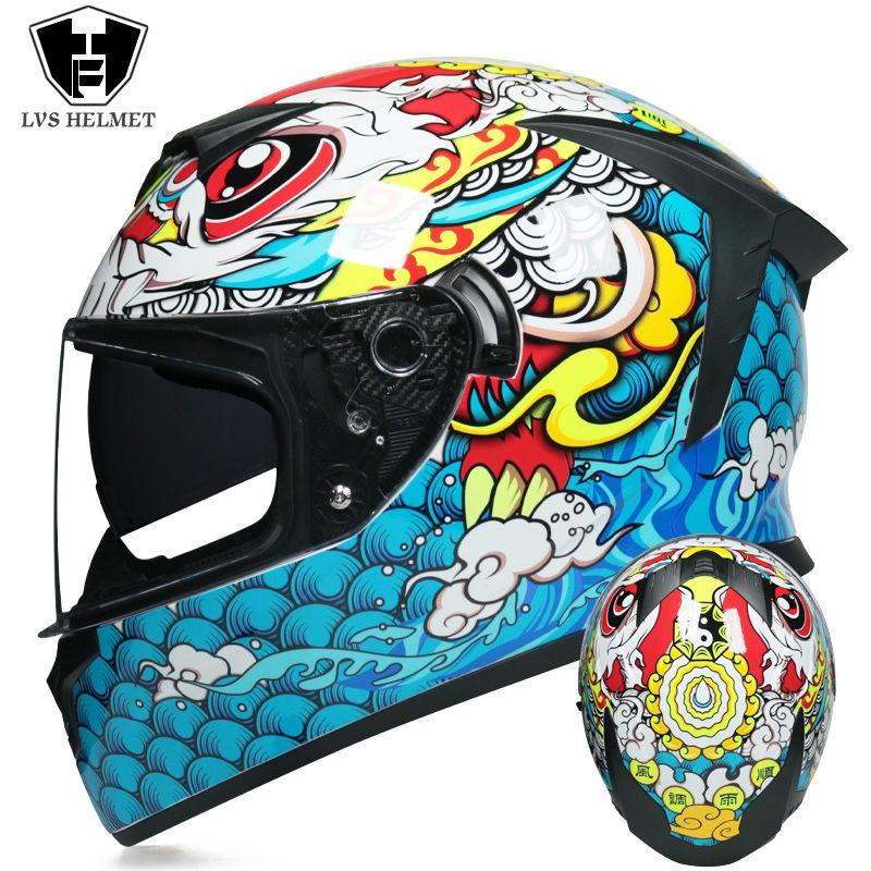 LVS Full Face Motorcycle Helmet Men Women Racing Style Glossy Colorful Design DOT Approved Size S M L XL