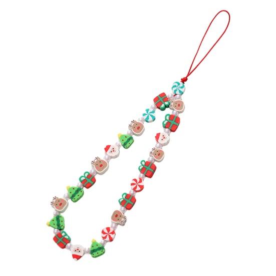 Рождественская елка, снеговик, Санта-Клаус, колокольчик, декор, ремешок для телефона, разноцветные бусины, браслет для мобильного телефона, цепочка с защитой от потерь, ювелирное изделие, подарок