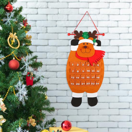 Рождественский Адвент-календарь с изображением оленей, Санты, снеговика, подвесной фетровый календарь обратного отсчета с 24 карманами для украшения стены, двери