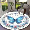 Butterfly Print Round Rug, Multi-functional Office Chair Sofa Carpet, Easy Clean Carpet for Home and Living Spaces