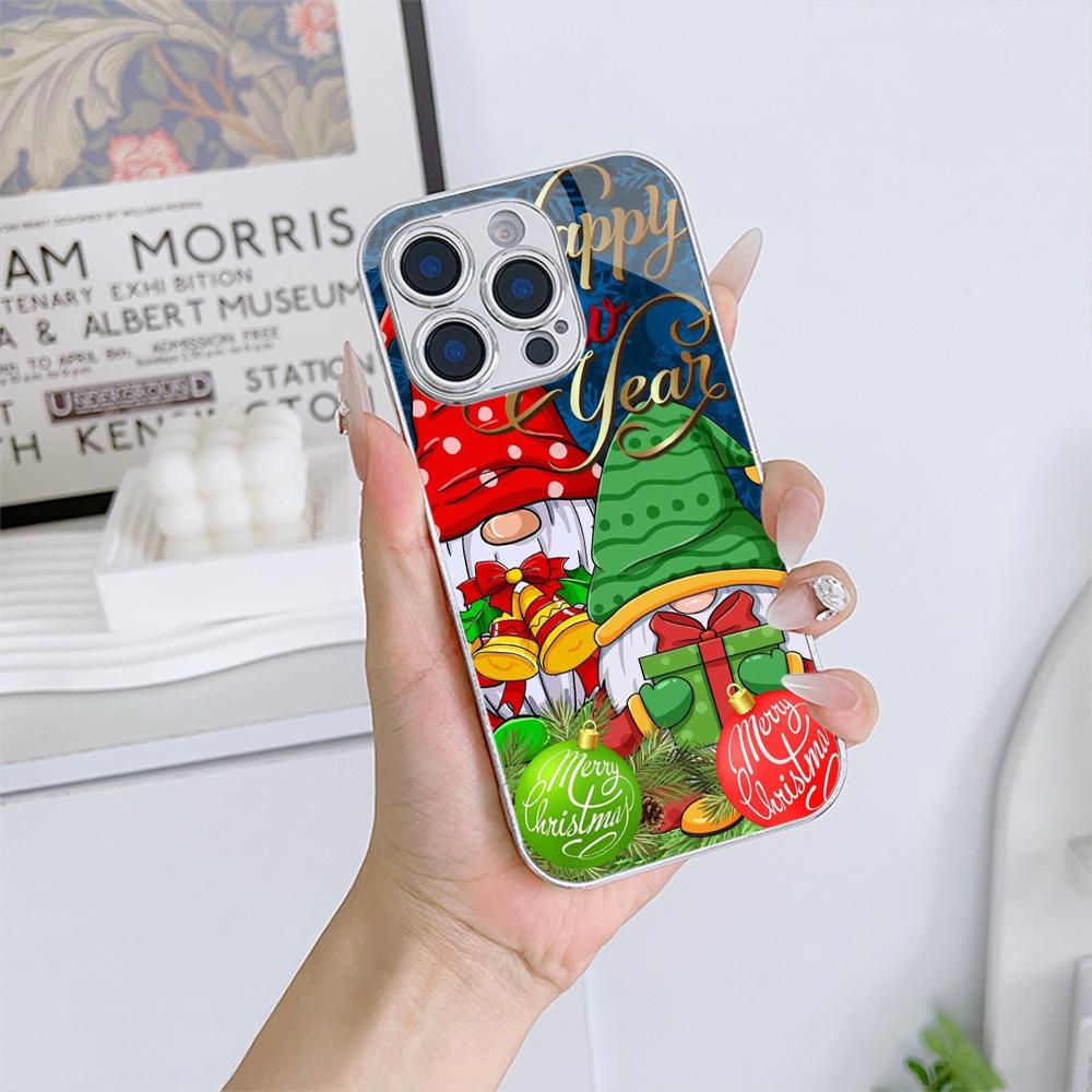 Чехлы для телефонов Ae119 Merry Christmas Santa art design из гальванизированного стекла для SamsungS25 Ultra iPhone 16 Pro Xiaomi Redmi, полная защита объектива, задняя крышка