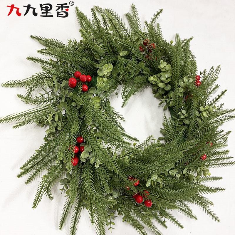 45cm Artificial Christmas Wreath With Norfolk Pine Eucalyptus Cedar Foliage Heart-Shaped Holiday Decor Door Wall