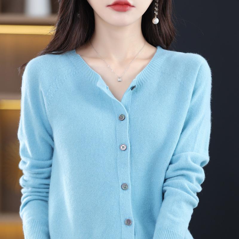 Women S Round Neck Knitted Cardigan Long Sleeve Autumn Outerwear