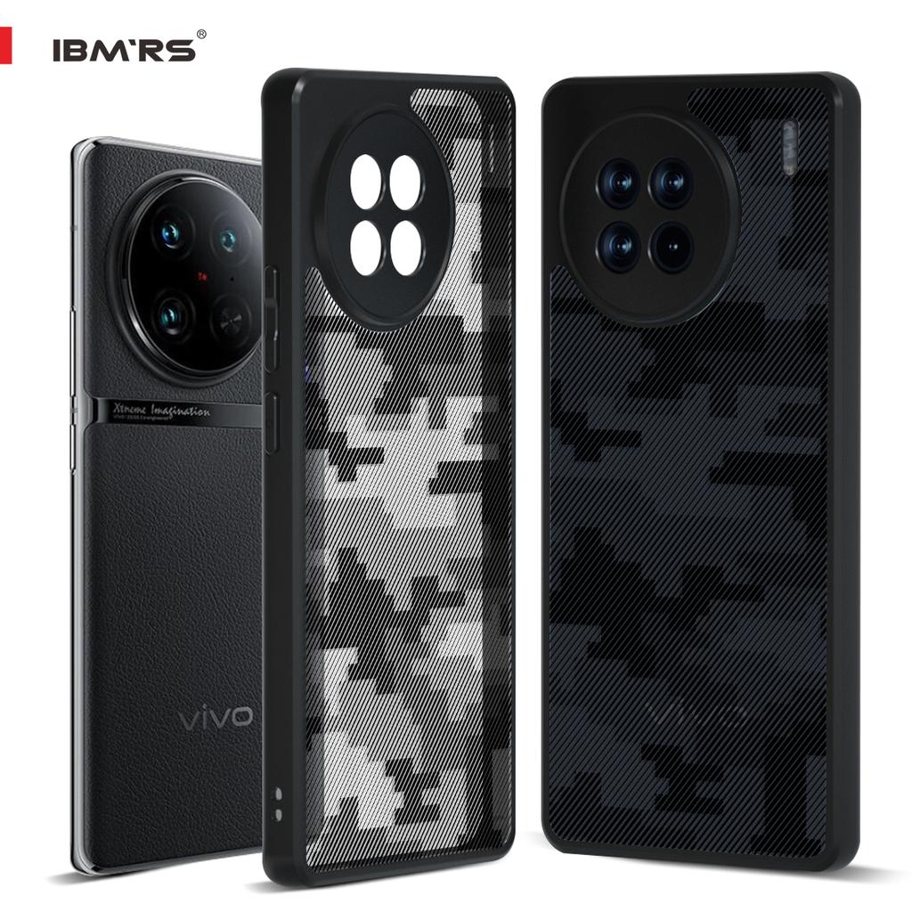 (В комплекте ремешок на запястье)Чехол IBMRS для vivo X90 Pro+, бампер, военный дизайн, твердая задняя часть, противоударный усовершенствованный защитный чехол - черный камуфляж