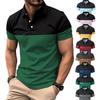 New Fashionable Men's Casual Polo Shirt Stylish V-Neck Button-Down Business-Style Colour-Blocked Versatile T-Shirt Top