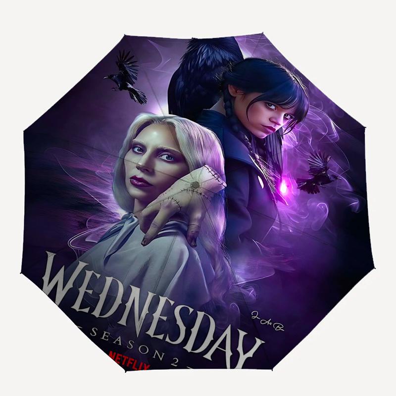 1pc Wednesday Season 2Open/Close Umbrella-Windproof, Compact Travel Umbrella, Sturdy 8-Rib Shaft1114