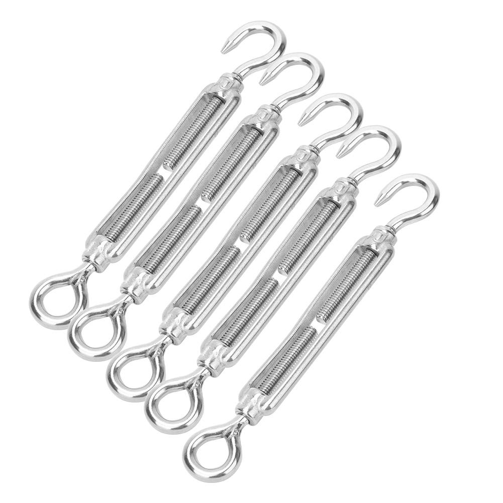 5Pcs 304 Stainless Steel Wire Rope Tension Tensioner Hook & Eye Turnbuckle for Indoor Outdoor(M6 )