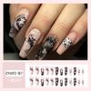 Набор из 24 блестящих ногтей, накладные с клейкими полосками, корейский милый черный дизайн в виде сердца, накладные ногти с полным покрытием для девочек и женщин