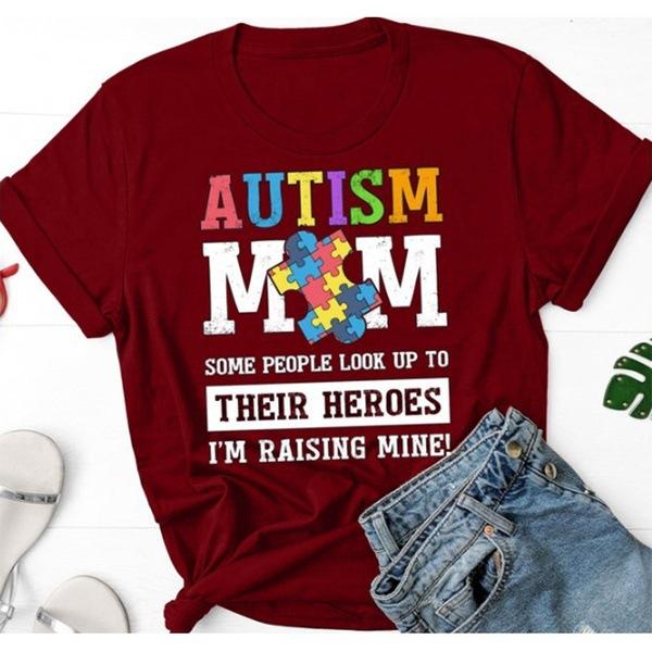 Футболка с принтом «Autism Mom Letter», женская, с коротким рукавом и круглым вырезом, свободная, летняя, женская, футболка, топы, Camisetas Mujer