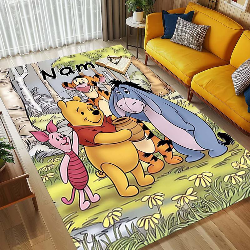 Custom Name Winnie Pooh Party Living Room Non-Slip Area Rug Soft Carpet for Bedroom Kids Playroom Sofa Office Home Decor Doormat