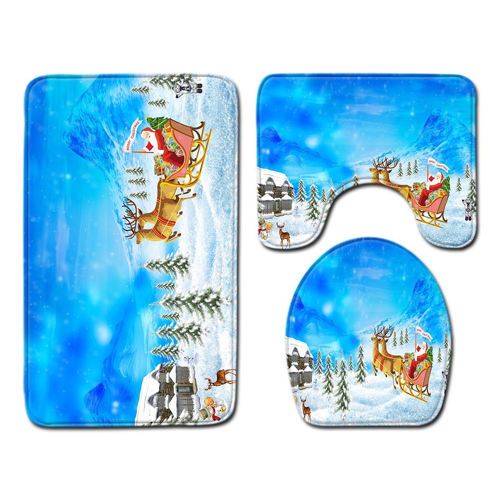 Рождественский коврик для ванной, туалетный трехпредметный набор