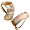 15.24 Cm Handmade Viking Horn Mugs Set of 2m Medieval Mead Cups with Wooden Base