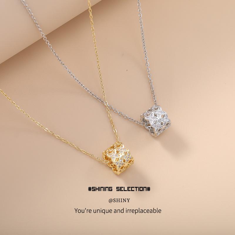 Элегантное ожерелье с подвеской из циркония в два ряда для женщин - Медь, Простой и изысканный дизайн