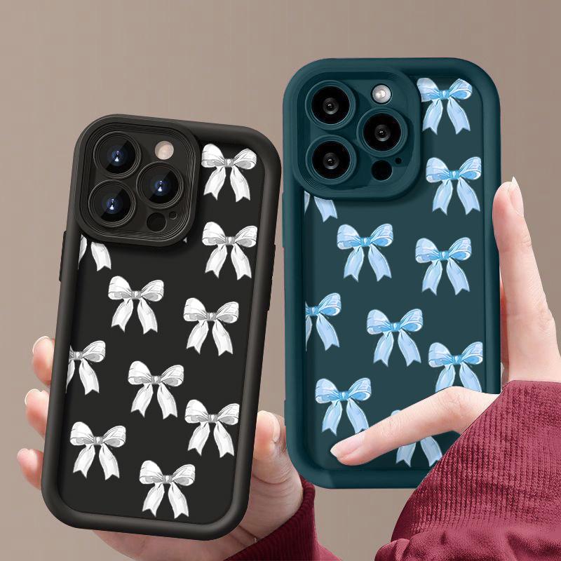 Мягкий чехол с однотонным бантом для iPhone 16 Pro Max 15 Pro 14 13 12 11 XS XR 8 7, матовый силиконовый противоударный чехол для защиты линз из ТПУ
