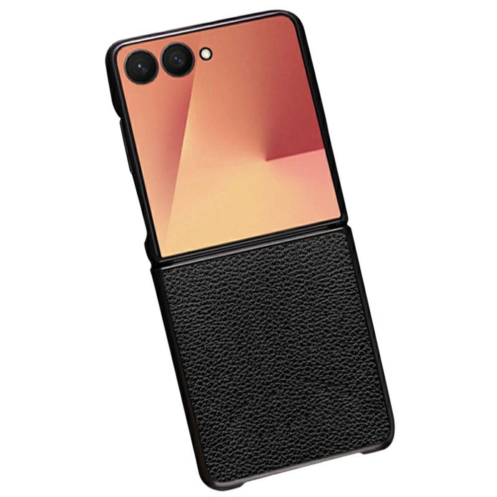 For Samsung Galaxy Z Flip7 5G Case Litchi Texture PU Leather Coated PC + TPU Protective Phone Back Cover