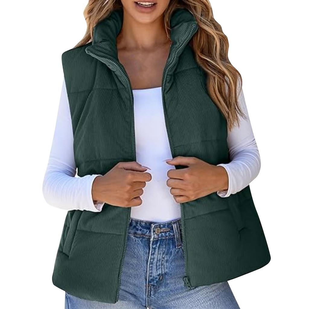 Женская модная повседневная куртка-жилет без рукавов на молнии с однотонным утолщенным узором