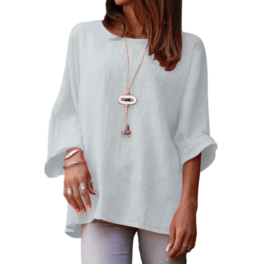 Женская модная повседневная кофта с длинным рукавом и круглым вырезом из хлопка и льна