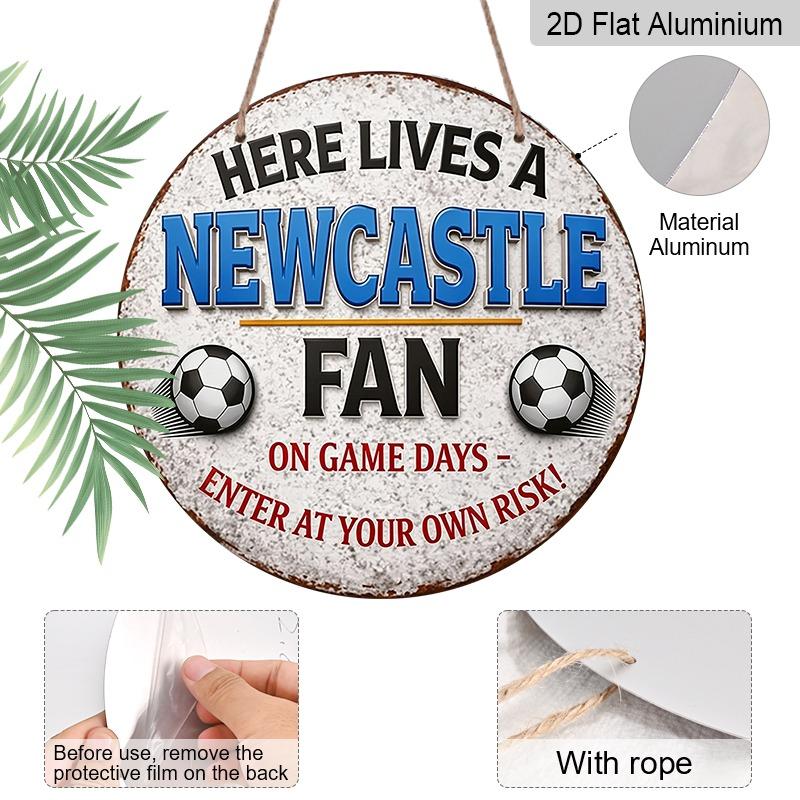 2D Flat Aluminum Newcastle United Fan Decorative Plaques and Ornaments. Vintage Distressed White Background with Football Pattern Wall Decorations