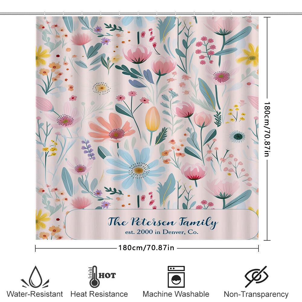 Bathroom Decor Personalized Shower Curtains for Families, Beautiful Floral Print In Pink Blue Colors – Modern Bathroom Accessori