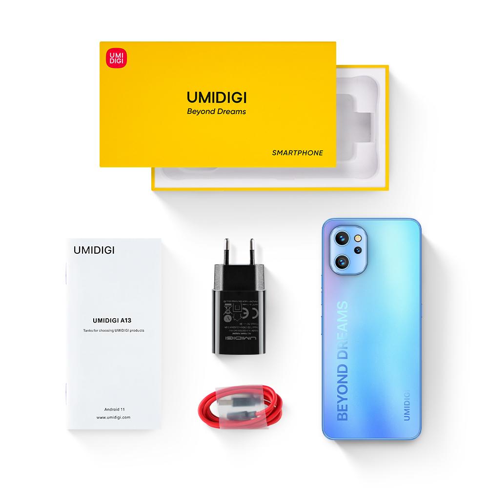 UMIDIGI Смартфон A13 Android 11 Unisoc T610 4 ГБ 128 ГБ 20 МП AI Тройная камера 6,7-дюймовый полноэкранный дисплей Аккумулятор 5150 мАч Мобильный телефон