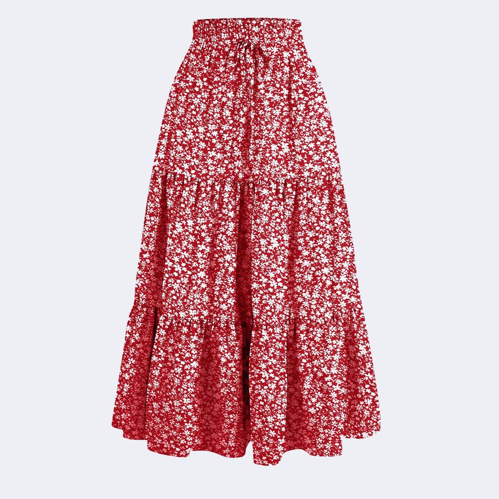 Women's Fashion Solid Color Floral Lace Elastic Waist Loose Long Skirt