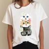 Cat Plant Lovely 90s Vintage Fashion Clothing Printed T-shirt Summer Lady Short Sleeve Harajuku Cartoon Graphic Elegant T Shirt Unisex