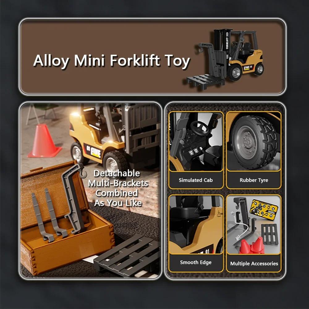 1/64 Alloy Mini Forklift Truck Desktop Toys 2.4G Rc Cars Remote Control Engineer Vehicle Model Collection Gifts for Boys Adults