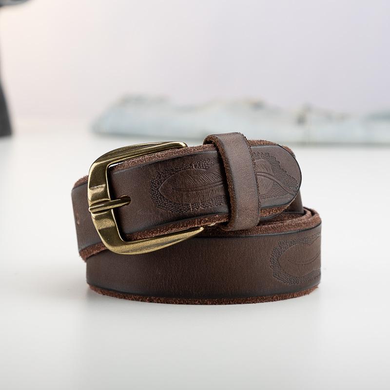 Ретро Личность Первый Слой Коровьей Кожи Гравированный Ремень Мужской Кожаный С Пряжкой-Иголкой Легкий Модный Джинсовый Повседневный Ремень для Брюк